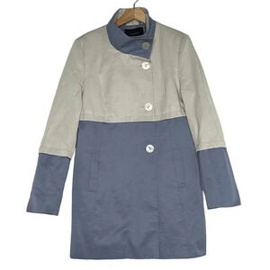 Tahari Anya Jacket Periwinkle + Cream‎ Colorblock Raincoat Lightweight size L